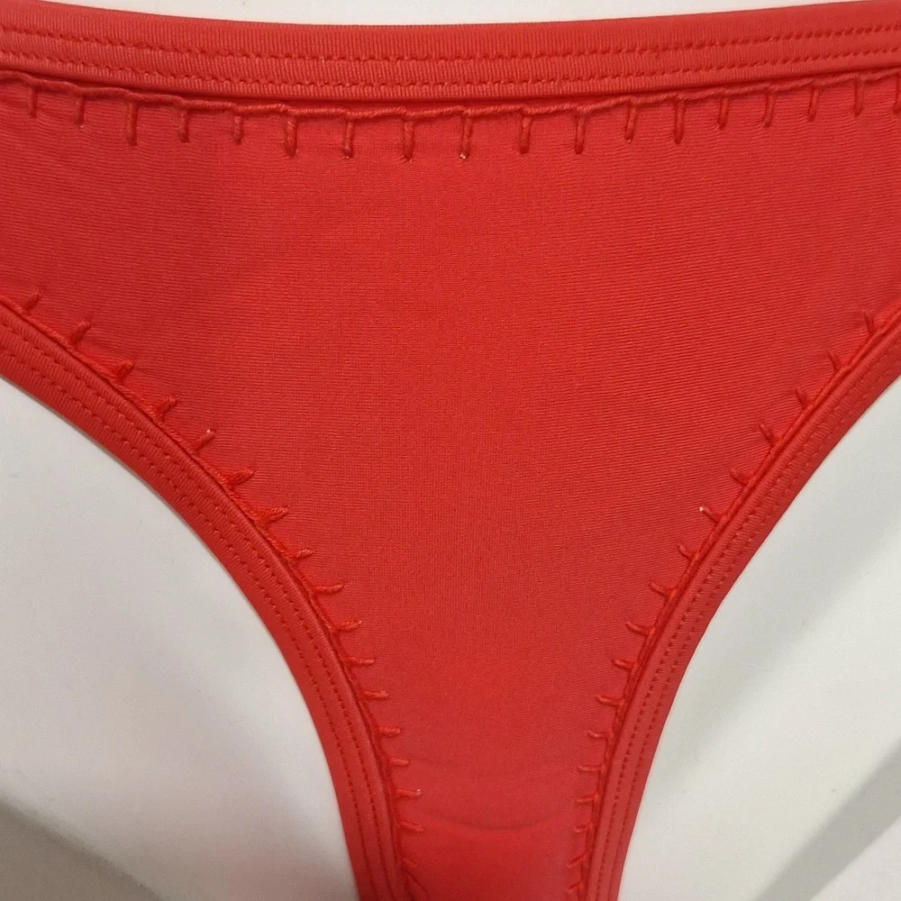 triangl swimwear Coral Red Triangle Bikini Set with Matching Neoprene Bag